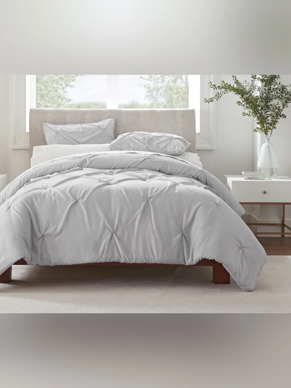 New Serta Simply Clean Pleated 3-Piece Solid Duvet Set Light Gray Full/Queen F Q